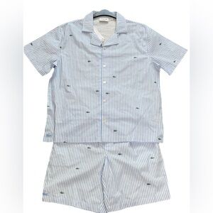 Lacoste Crocodile Pajamas Embroidered Sleep Set Shirt Shorts Men’s Sz M NWT